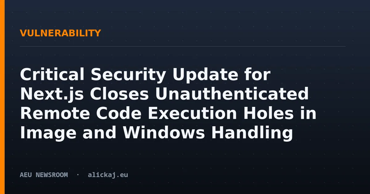 Critical Security Update for Next.js Closes Unauthenticated Remote Code Execution Holes in Image and Windows Handling